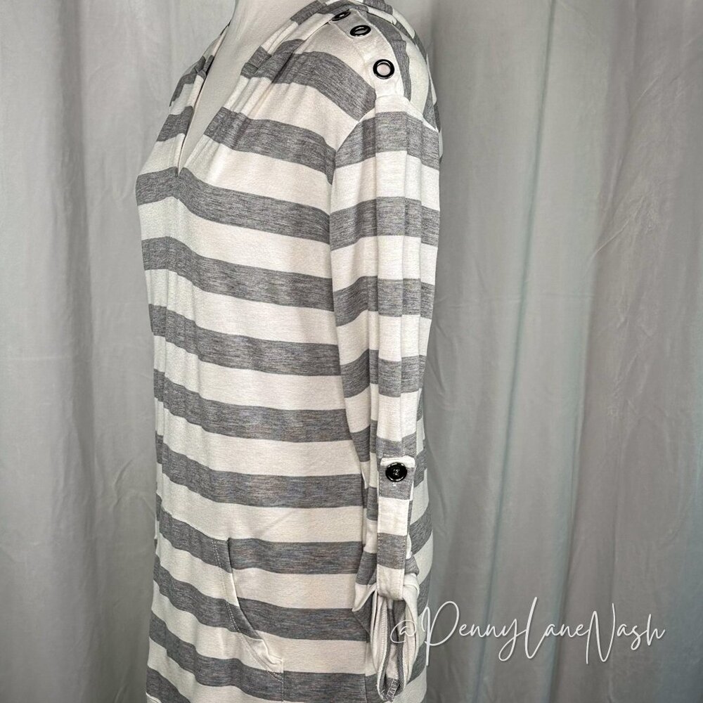 Sandiva Striped Pullover Terry Tunic Hoodie Gray/White - Picture 8 of 11